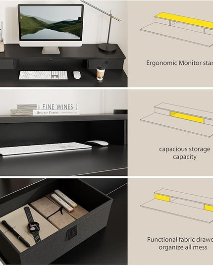 55 x 24 Inches Electric Standing Desk with 2 Storage Drawers, Stand Up Desk Adjustable Height, Sit and Stand Computer Table with Splice Board, Black - LeafyLoom