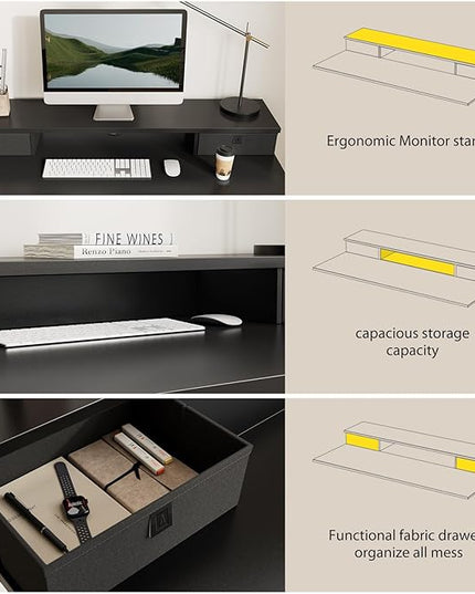 48 x 24 Inches Electric Standing Desk with 2 Storage Drawers, Stand Up Desk Adjustable Height, Sit and Stand Computer Table with Splice Board, Black - LeafyLoom