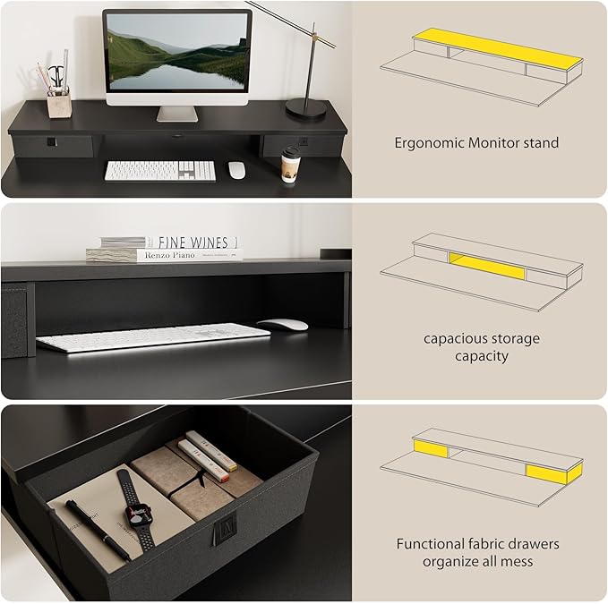 63 x 24 Inches Electric Standing Desk with 2 Storage Drawers, Stand Up Desk Adjustable Height, Sit and Stand Computer Table with Splice Board, Black - LeafyLoom