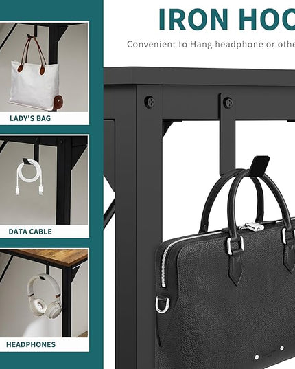 SMUG Computer Desk 32 Inch Home Office Writing Wood Storage Bag & Headphone Hook Small Spaces Simple Bedroom Work Study Kids Table, Black - LeafyLoom