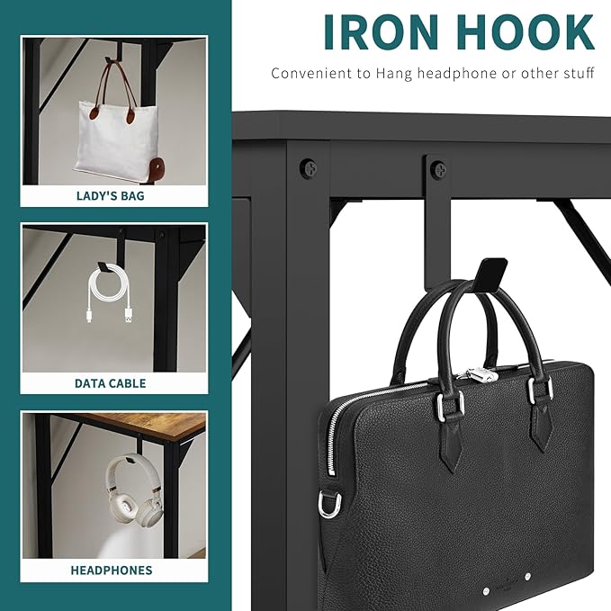 SMUG Computer Desk 32 Inch Home Office Writing Wood Storage Bag & Headphone Hook Small Spaces Simple Bedroom Work Study Kids Table, Black - LeafyLoom