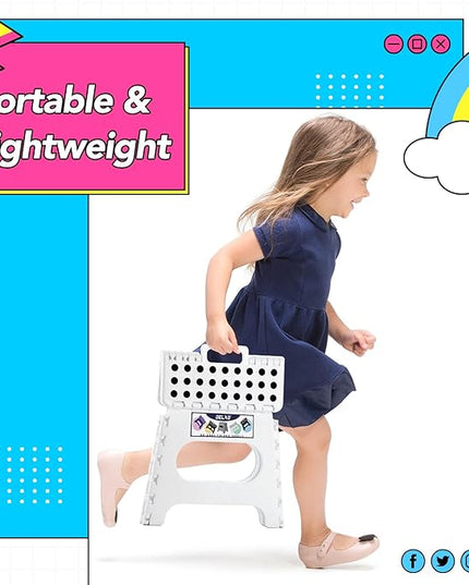 Delxo Folding Step Stool,11 Inch Non-Slip Foldable Step Stools for Kids and Adults,Portable Foldable Step Stool Lightweight Small Folding Stool with Handle for Kitchen Bathroom in White,1 Pack - LeafyLoom