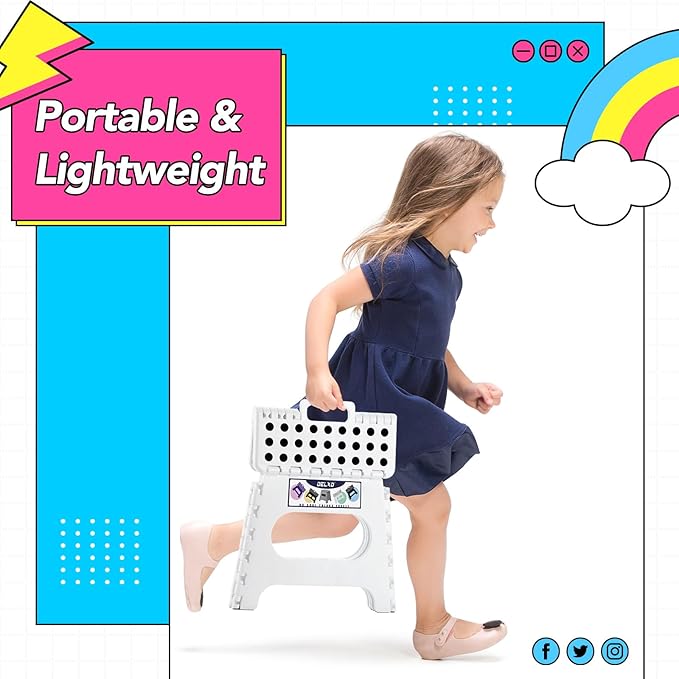 Delxo Folding Step Stool,11 Inch Non-Slip Foldable Step Stools for Kids and Adults,Portable Foldable Step Stool Lightweight Small Folding Stool with Handle for Kitchen Bathroom in White,1 Pack - LeafyLoom