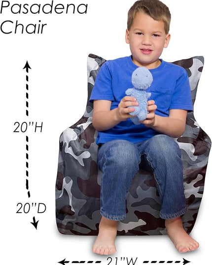 Posh Creations Structured Comfy Bean Bag Chair for Gaming, Reading and Watching TV, Pasadena Chair, Nylon - Camo Dark and Black Gray - LeafyLoom