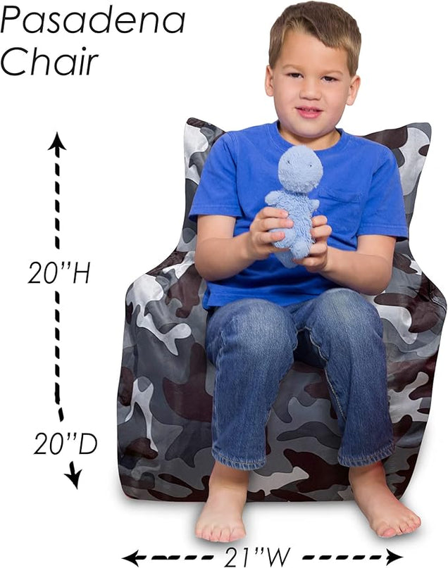 Posh Creations Structured Comfy Bean Bag Chair for Gaming, Reading and Watching TV, Pasadena Chair, Nylon - Camo Dark and Black Gray - LeafyLoom