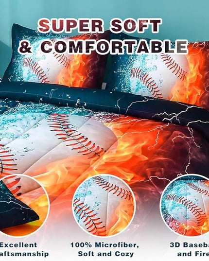 Andency 3D Baseball Comforter Twin(66x90 Inch), 2 Pieces(1 Baseball Comforter, 1 Pillowcase) Sport Microfiber Baseball Comforter Bedding Set for Boy Kids - LeafyLoom