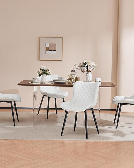 Kidol & Shellder Dining Chairs Set of 2 Modern Upholstered Dining Chair Leather Armless Kitchen and Dining Room Chairs White, Loads up to 300lbs - LeafyLoom