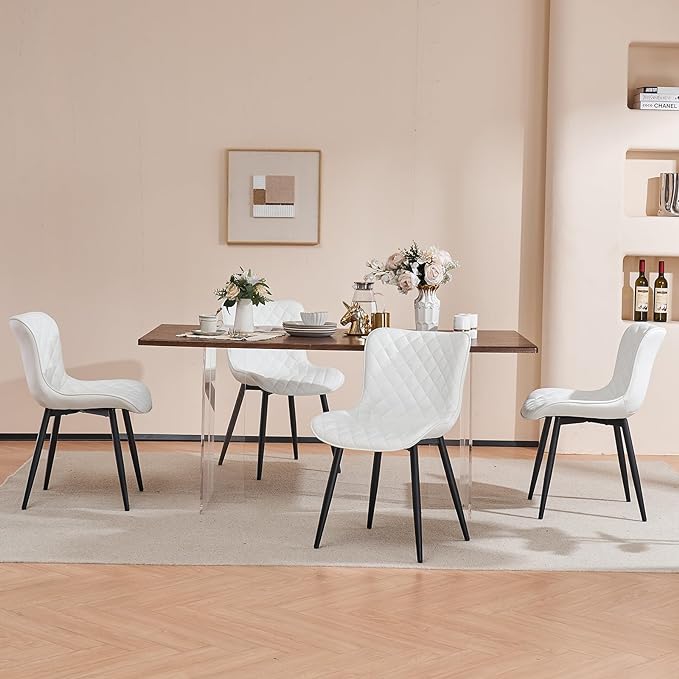 Kidol & Shellder Dining Chairs Set of 2 Modern Upholstered Dining Chair Leather Armless Kitchen and Dining Room Chairs White, Loads up to 300lbs - LeafyLoom