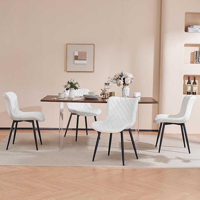 Kidol & Shellder Dining Chairs Set of 2 Modern Upholstered Dining Chair Leather Armless Kitchen and Dining Room Chairs White, Loads up to 300lbs - LeafyLoom