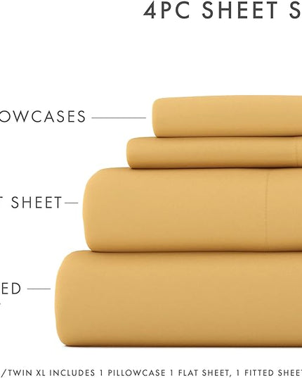 Linen Market Bed Sheets for Queen Size Bed (Gold) - Sleep Better Than Ever with These Soft and Cooling Queen Sheets - Deep Pocket Fits 16" Thick Beds - 4 Piece Queen Sheet Set - LeafyLoom