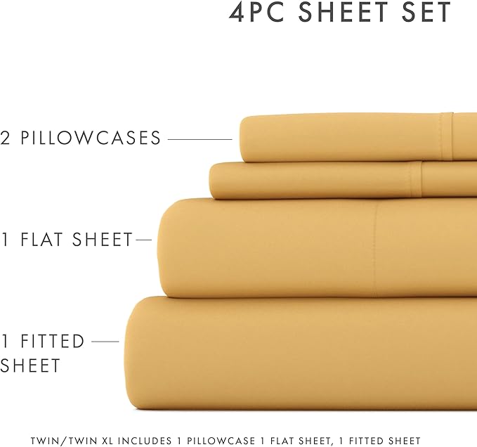Linen Market Bed Sheets for Queen Size Bed (Gold) - Sleep Better Than Ever with These Soft and Cooling Queen Sheets - Deep Pocket Fits 16" Thick Beds - 4 Piece Queen Sheet Set - LeafyLoom