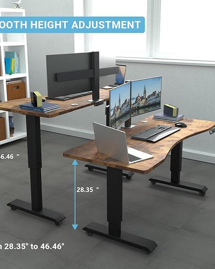 Electric Sit Dual Motor Height Adjustable, Memory Stand Up Desk with Drawer, Ideal for Daily Use at Home Office, Bedroom, 63x30 Inch, Dark Brown - LeafyLoom