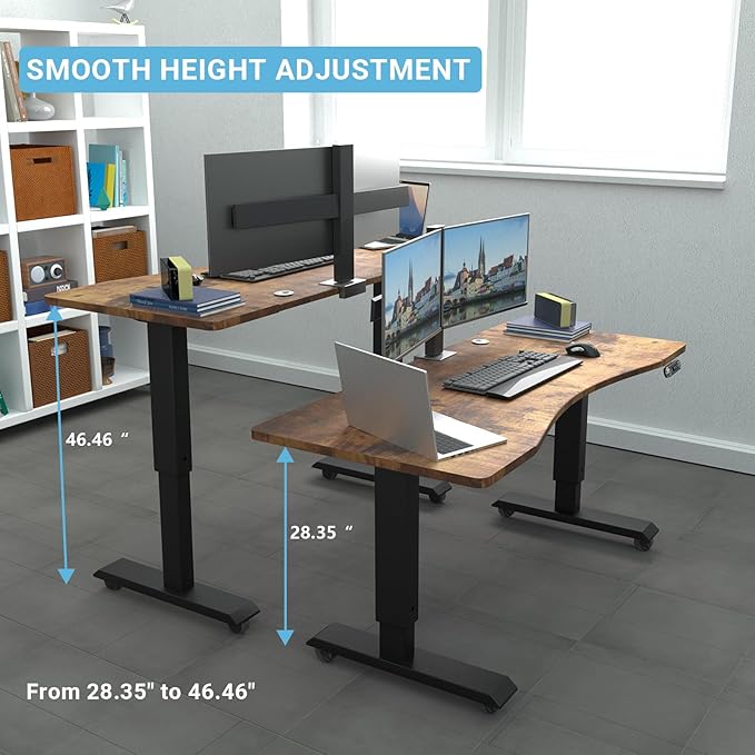 Electric Sit Dual Motor Height Adjustable, Memory Stand Up Desk with Drawer, Ideal for Daily Use at Home Office, Bedroom, 63x30 Inch, Dark Brown - LeafyLoom