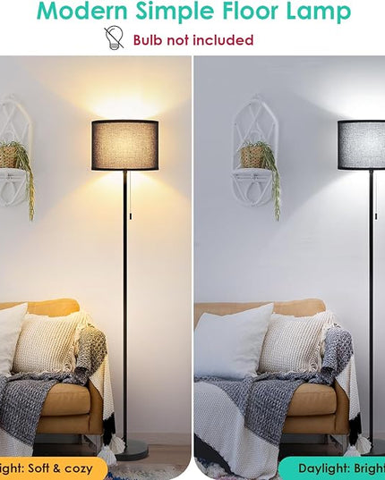 FOLKSMATE Floor Lamp for Living Room, LED Modern Simple Standing Lamp, Black Tall Lamps for Bedroom, Living Room, Office, Kids Room and Reading, Minimalist Pole Lamp with Shade, without Bulb - LeafyLoom
