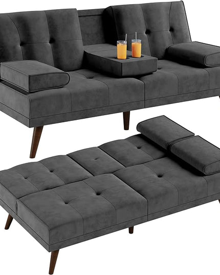Shintenchi Futon Sofa Bed, Convertible Couch Bed Loveseat, Modern Futon Recliner Sleeper, Small Lazy Futon Set for Living Room, Office, Apartment,e, Dark Gray - LeafyLoom