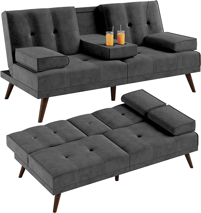 Shintenchi Futon Sofa Bed, Convertible Couch Bed Loveseat, Modern Futon Recliner Sleeper, Small Lazy Futon Set for Living Room, Office, Apartment,e, Dark Gray - LeafyLoom