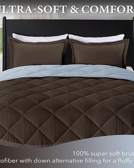 downluxe King Size Comforter Set - Brown and Blue King Comforter, Soft Bedding Sets for All Seasons -3 Pieces - 1 Comforter (104"x92") and 2 Pillow Shams(20"x36") - LeafyLoom