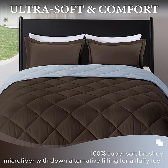 downluxe King Size Comforter Set - Brown and Blue King Comforter, Soft Bedding Sets for All Seasons -3 Pieces - 1 Comforter (104"x92") and 2 Pillow Shams(20"x36") - LeafyLoom