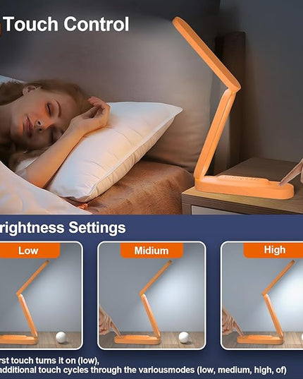 LED Desk Lamp for Office Home & Battery Operated Lamp Rechargeable Lamp Foldable & Portable Light, LED Desk Light Strip, 3 Brightness Dimmable Small Desk Lamp Reading Lamp (Orange) - LeafyLoom
