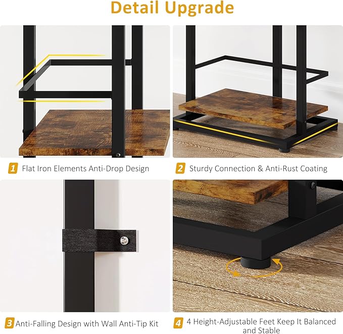 Bookshelf 5-Tier Book shelf - Narrow Wood Bookcase Tall Corner Book Shelves Storage Organizer Display Book Rack for Living Room Bedroom Office Home (Rustic Brown) - LeafyLoom