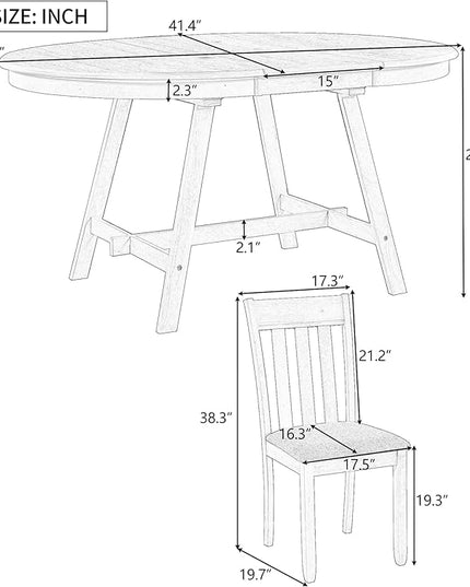 NicBex Small Dining Table Set for 4 Kitchen Table and Chairs 5-Piece Wood Dining Table Set Round Extendable Dining Table with 4 Dining Chairs for Dining Room, Gray - LeafyLoom