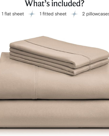 LuxClub Twin Sheets - Soft Twin Bed Sheets for Boys and Girls, 4 PC Deep Pockets 18" Eco Friendly Wrinkle Free Kids Fitted Sheets Machine Washable Hotel Bedding Silky Soft- Light Khaki Twin - LeafyLoom