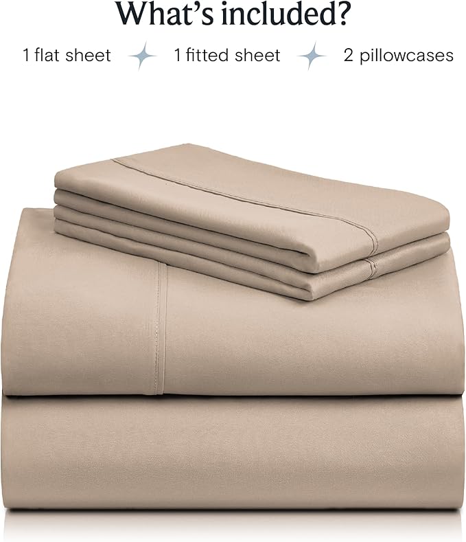 LuxClub Twin XL Sheets - Soft Twin Bed Sheets for-Boys-and-Girls-4 PC Deep Pockets 18" Eco Friendly Wrinkle Free-Kids-Fitted Sheets Machine Washable Hotel Bedding Silky Soft - Light Khaki Twin XL - LeafyLoom