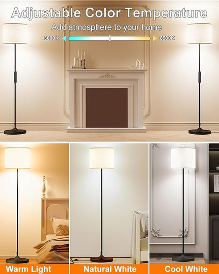 LED Floor Lamp for Living Room,Dimmable Standing Lamps with Lampshade and LED Bulb,Custom Color Temperature Tall Lamp for Bedroom with Foot Switch and Remote,Black Pole Lamp for Kid Room - LeafyLoom