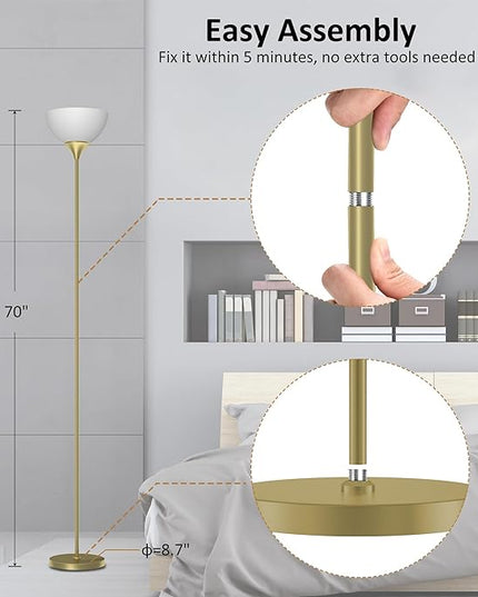 PESRAE Floor Lamp, Remote Control with Stpeless Color Temperatures and Brightness, Torchiere lamp for Bedroom, Living Room, Bulb Included - LeafyLoom