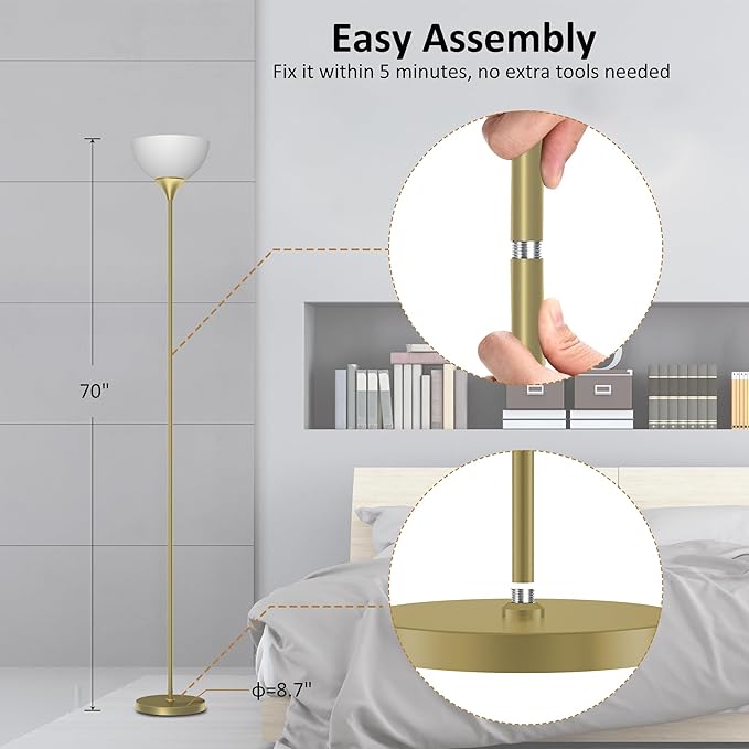 PESRAE Floor Lamp, Remote Control with Stpeless Color Temperatures and Brightness, Torchiere lamp for Bedroom, Living Room, Bulb Included - LeafyLoom