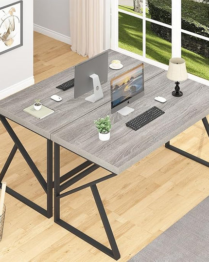 HSH Large Computer Desk, Industrial Metal Wood Gray Home Office Desk, Modern Long Work Study Writing Gaming Table, Student Simple PC Laptop Desk for Bedroom Living Room, Light Grey Oak, 60 Inch - LeafyLoom