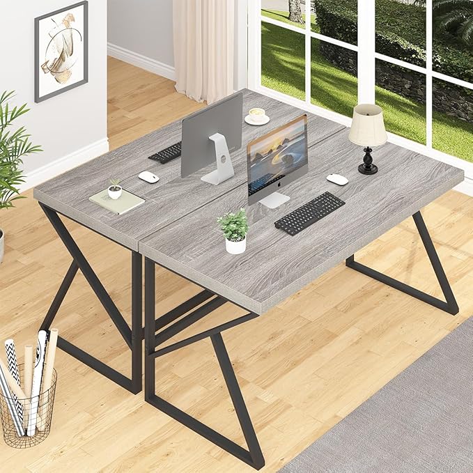 HSH Large Computer Desk, Industrial Metal Wood Gray Home Office Desk, Modern Long Work Study Writing Gaming Table, Student Simple PC Laptop Desk for Bedroom Living Room, Light Grey Oak, 60 Inch - LeafyLoom