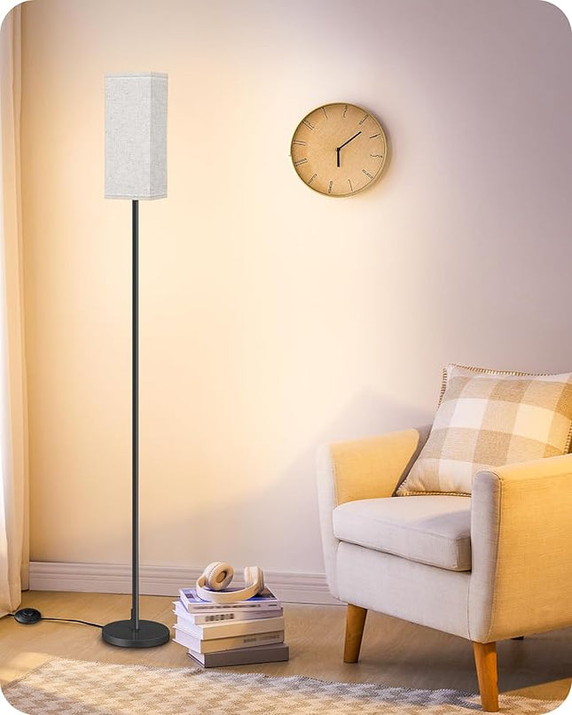 Floor Lamp, Pole Lamp with Foot Switch, Modern Standing Lamp Lampshade, Minimalist Freestanding Lamp (Bulb Not Included), for Living Room, Bedroom Office FCC Listed, Black and Beige E07LD05 - LeafyLoom