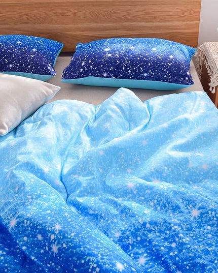 Holawakaka Kids Space Star Galaxy Bedding Comforter Set Twin/Twin XL Size Boys Girls Blue Indigo Ombre Print Gradient Glitter Stars Bed Sets (Blue, Twin) - LeafyLoom