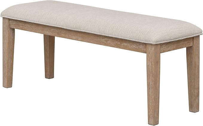 6-Piece Kitchen Dining Room Table Set with 4 Upholstered Chairs & Bench, Classic and Traditional Style, Natural Wood Wash, 60''L x 36''W x 30''H - LeafyLoom