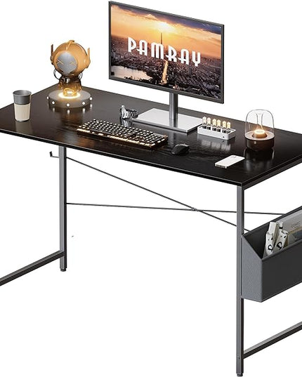 Pamray 47 Inch Computer Desk Small Spaces Desk with Storage Bag for Bedroom Writing and Home Office Work Small Study Desk Table Blcak - LeafyLoom
