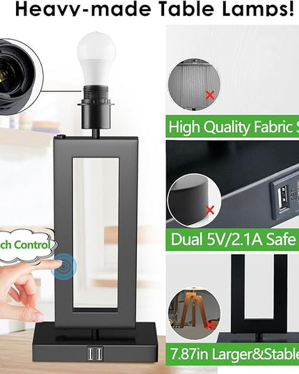 White& Black Table Lamp Set of 2 Touch Control Lamps 3-Way Dimmable Bedroom Bedside Nightstand Lamps w/USB Ports Modern Table Lamp for Living Room End Table Office, 22’’ Tall, Daylight - LeafyLoom