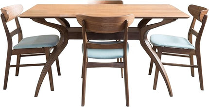 Christopher Knight Home Idalia Curved Leg Rectangular Dining Set, 5-Pcs Set, Natural Walnut / Mint - LeafyLoom