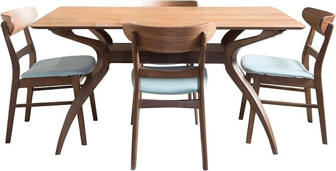 Christopher Knight Home Idalia Curved Leg Rectangular Dining Set, 5-Pcs Set, Natural Walnut / Mint - LeafyLoom