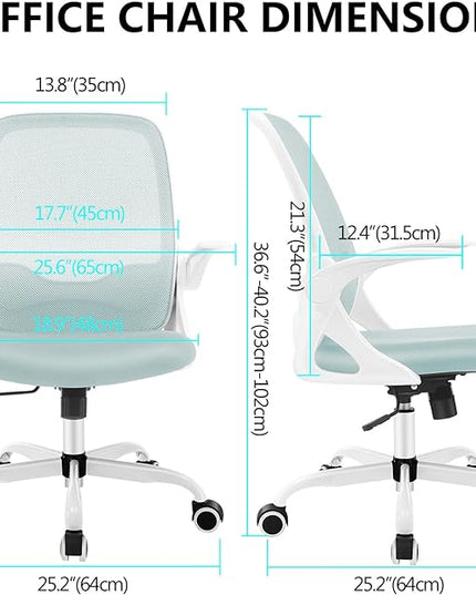 KERDOM Office Chair, Ergonomic Desk Chair, Breathable Mesh Computer Chair, Comfy Swivel Task Chair with Flip-up Armrests and Adjustable Height - LeafyLoom