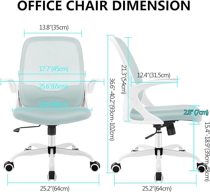 KERDOM Office Chair, Ergonomic Desk Chair, Breathable Mesh Computer Chair, Comfy Swivel Task Chair with Flip-up Armrests and Adjustable Height - LeafyLoom
