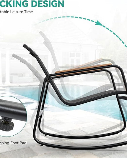 YITAHOME 3 Piece Rocking Bistro Set, Outdoor Patio Furniture Set with Wooden Armrests, Porch Chairs Set with Glass Table for Lawn, Garden, Balcony, Poolside, Dark Gray - LeafyLoom