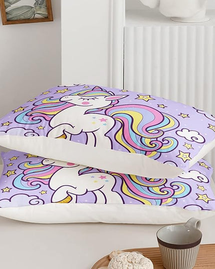 Axolotl Rainbow Unicorn Bedding Set Queen,Purple Unicorn Kids Comforter Sets with Stars Cloud for Girls,1 Quilt with 2 Pillowcases for Girls Kids Teens Children Adults Bedroom Decor All Season - LeafyLoom