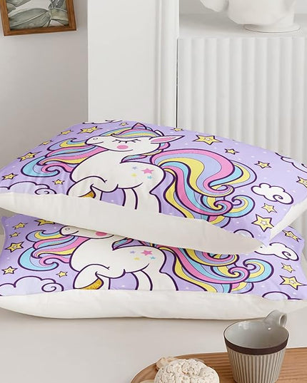 Axolotl Rainbow Unicorn Bedding Set Full,Purple Unicorn Kids Comforter Sets with Stars Cloud for Girls,1 Quilt with 2 Pillowcases for Girls Kids Teens Children Adults Bedroom Decor All Season - LeafyLoom