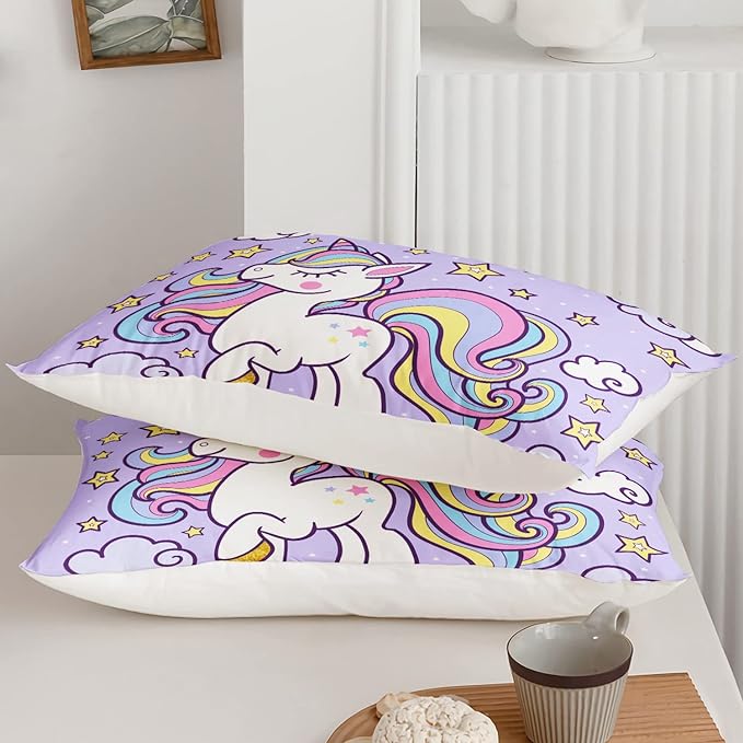 Axolotl Rainbow Unicorn Bedding Set Full,Purple Unicorn Kids Comforter Sets with Stars Cloud for Girls,1 Quilt with 2 Pillowcases for Girls Kids Teens Children Adults Bedroom Decor All Season - LeafyLoom