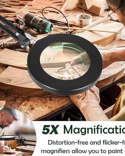 Magnifying Glass with Light and Stand,5X Magnifying LED Desk Lamp with Base & Clamp,3 Color Modes,10 Adjustable Brightness 2-in-1 Adjustable Swivel Arm Lamp Craft Light for Hobby Reading - LeafyLoom