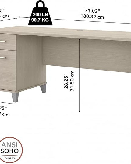 Bush Furniture Somerset 72W Office Desk with Drawers in Sand Oak - LeafyLoom