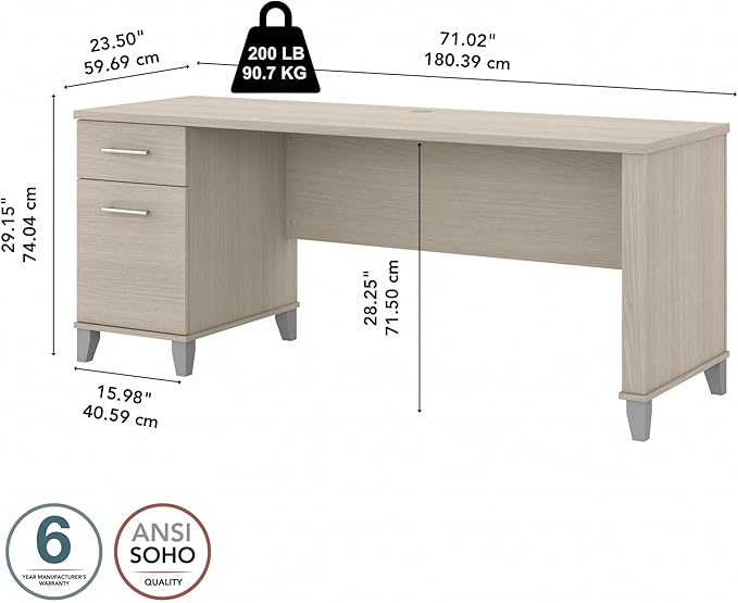 Bush Furniture Somerset 72W Office Desk with Drawers in Sand Oak - LeafyLoom