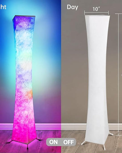WORLD WIN Floor Lamp, Smart Led Lamp RGB Color Changing with APP & Remote Control, DIY Mode, Music Sync Standing Modern Corner Lamp for Living Room Bedroom Game (Square, 62 inch) - LeafyLoom