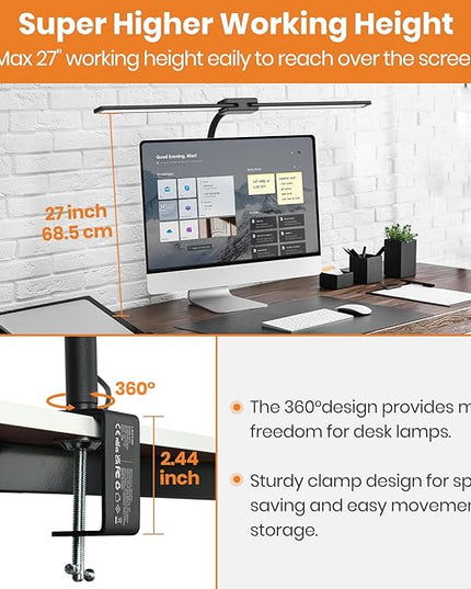 LASTAR LED Desk Lamp with Remote Control ＆ 32.5" Wide Double Head, Architect Desk Lamp for Home Office with Clamp, Timer, 24W Ultra Bright Gooseneck Desk lamp for Computer Reading, Black - LeafyLoom